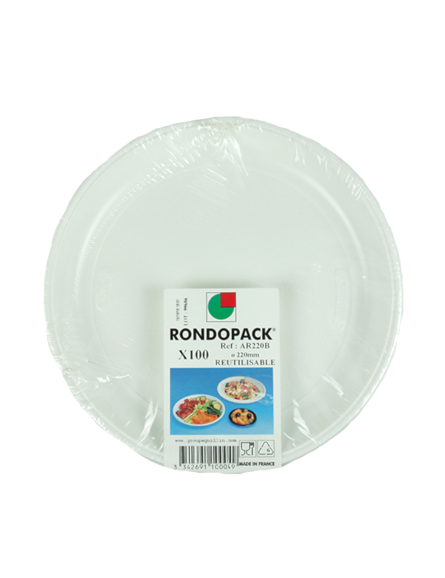 Assiette ronde RONDOPACK 220mm 100PCS (塑料盘)