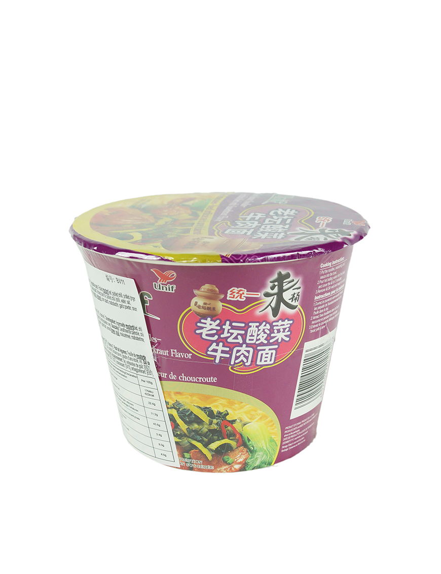 Nouilles instantanées au boeuf UNIF 110g (统一排骨桶装面/红烧牛肉面)