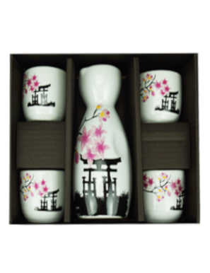 Ensemble (set) de saké 5PCS fleurs (清酒套装(樱花图))