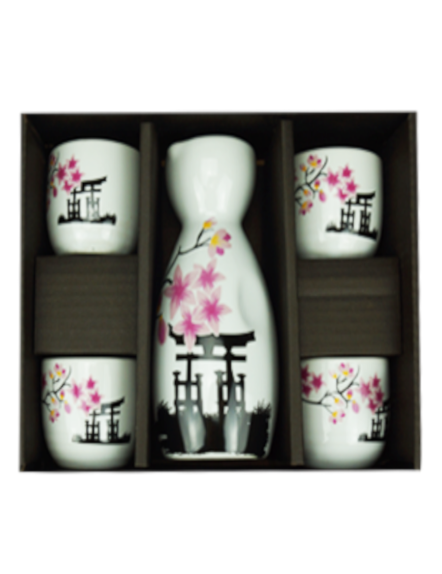 Ensemble (set) de saké 5PCS fleurs (清酒套装(樱花图))