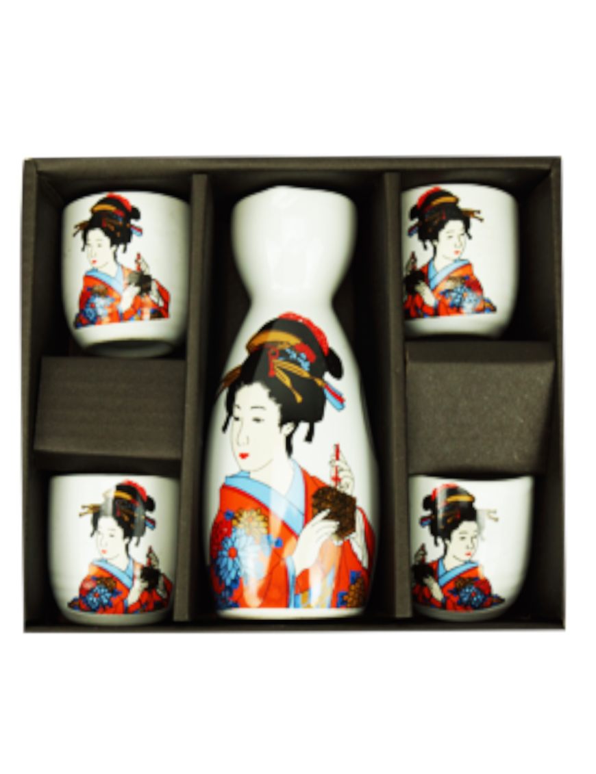 Ensemble (set) de saké 5PCS Geicha (清酒套装(仕女图))